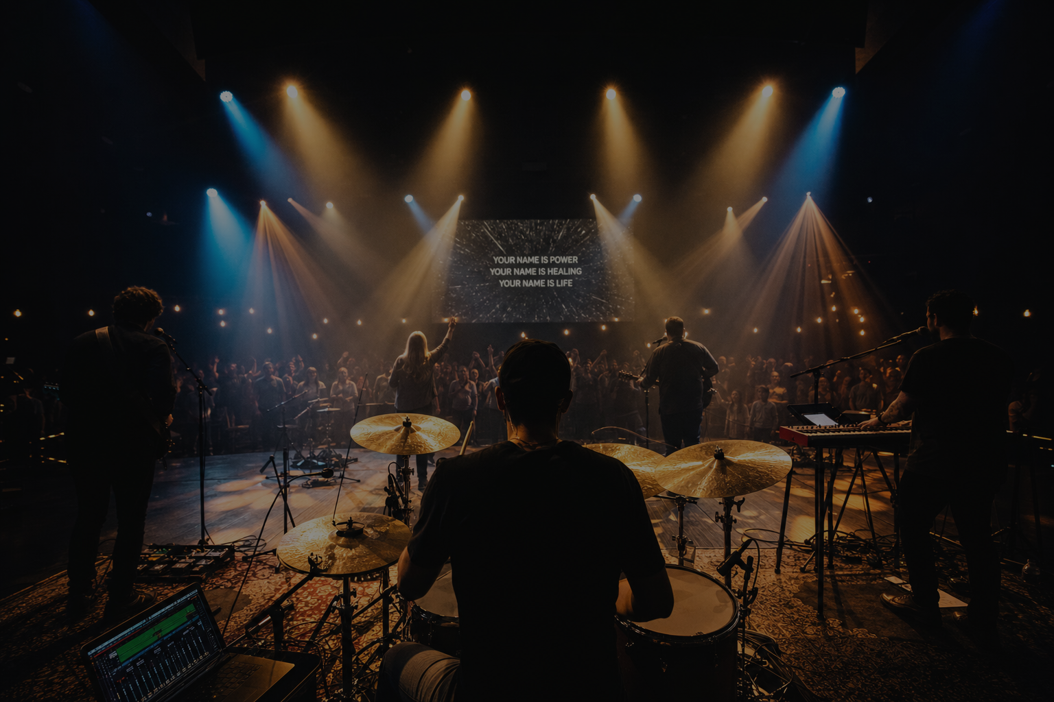 Worship band leading a congregation